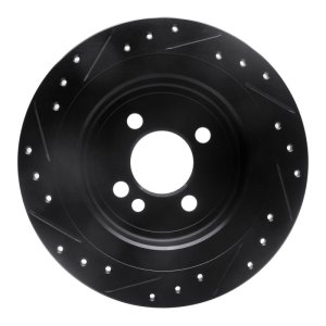 Mini Cooper Brake Rotor (1) - Rear Right - R1 Concepts - Drilled & Slotted - Black - `09-`14